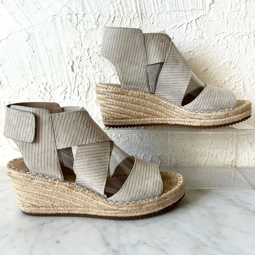 Eileen Fisher Willow Espadrille Wedge Sandals Womens 8.5 Gray Suede Platform